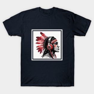 american native with headphones T-Shirt